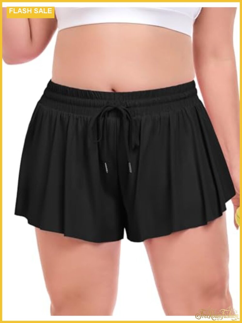Plus Size Flowy Athletic Shorts 2 in 1 High Waisted with Pockets